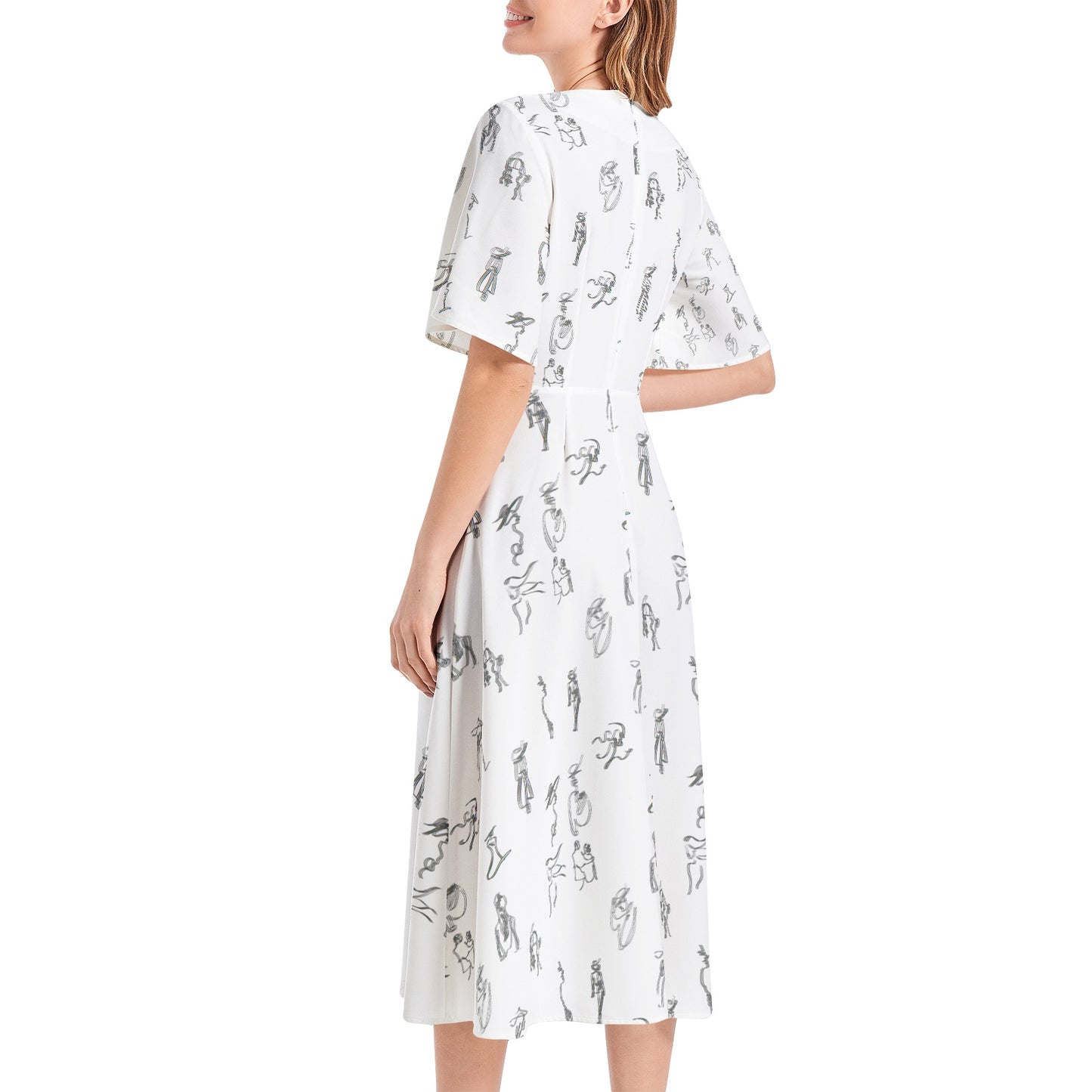 Short Sleeve Waist Folding Midi Dress