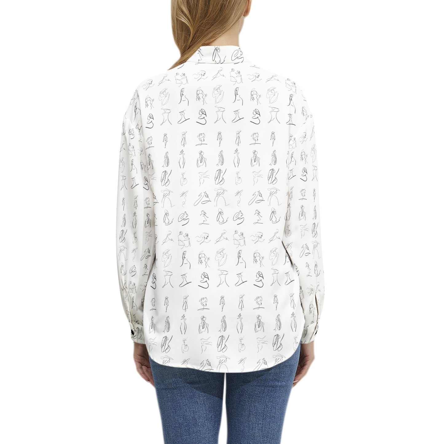 AkashicLineArt Long Sleeve Button Up Casual Shirt Top