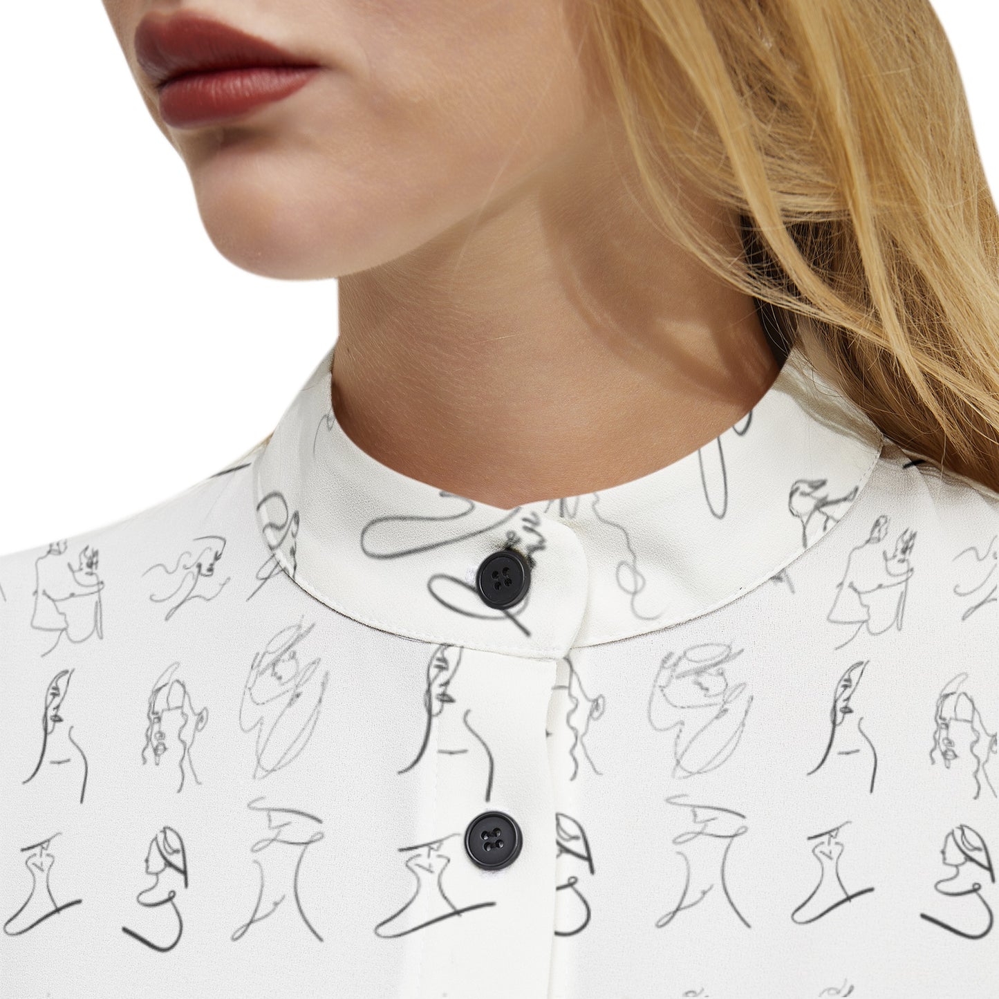 AkashicLineArt Long Sleeve Button Up Casual Shirt Top