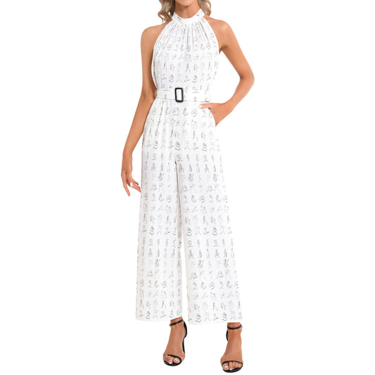 Halter Neck Buckle Belted Jumpsuit